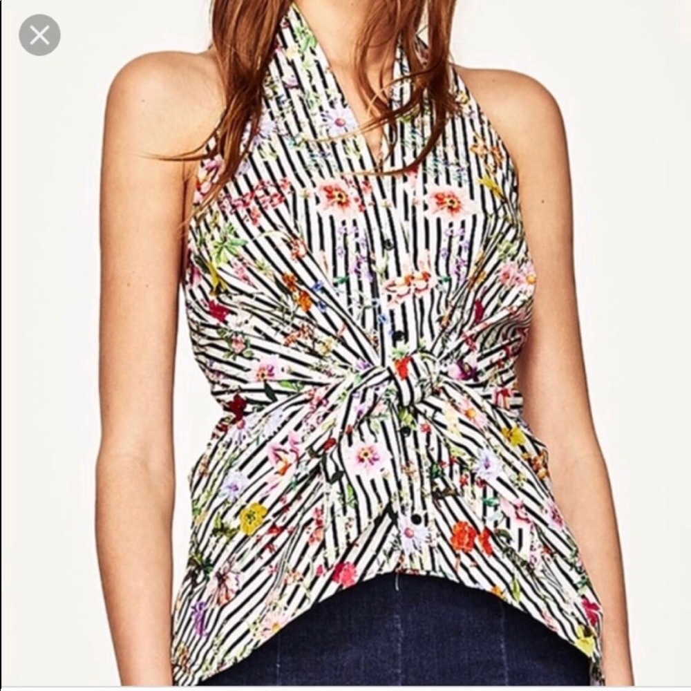 Zara floral halter blouse top xs